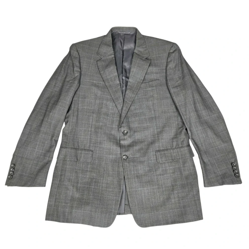 HICKEY FREEMAN Gray Loro Piana 120s Plaid Wool Blazer Sport Coat Jacket 44L